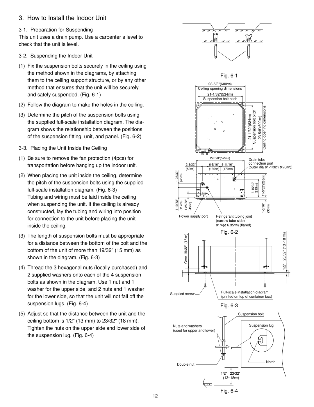 Panasonic CU-KS18NKUA, CU-KS12NK1A How to Install the Indoor Unit, Preparation for Suspending, Suspending the Indoor Unit 