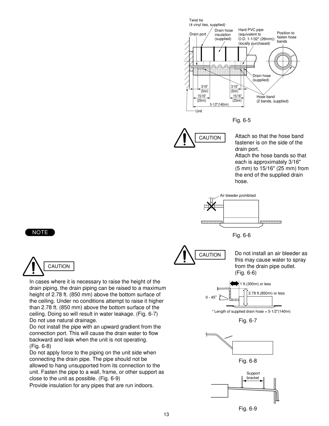 Panasonic CU-KS12NK1A Installing the Drain Piping,  Attach so that the hose band, Fastener is on the side, Drain port 