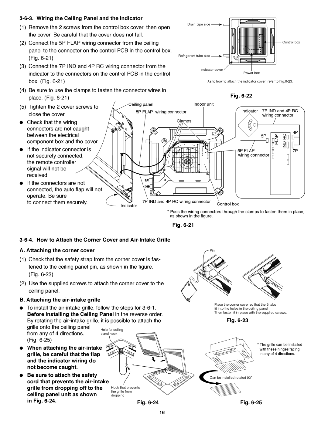 Panasonic CU-KS18NKUA, CU-KS12NK1A Wiring the Ceiling Panel and the Indicator, Attaching the air-intake grille 