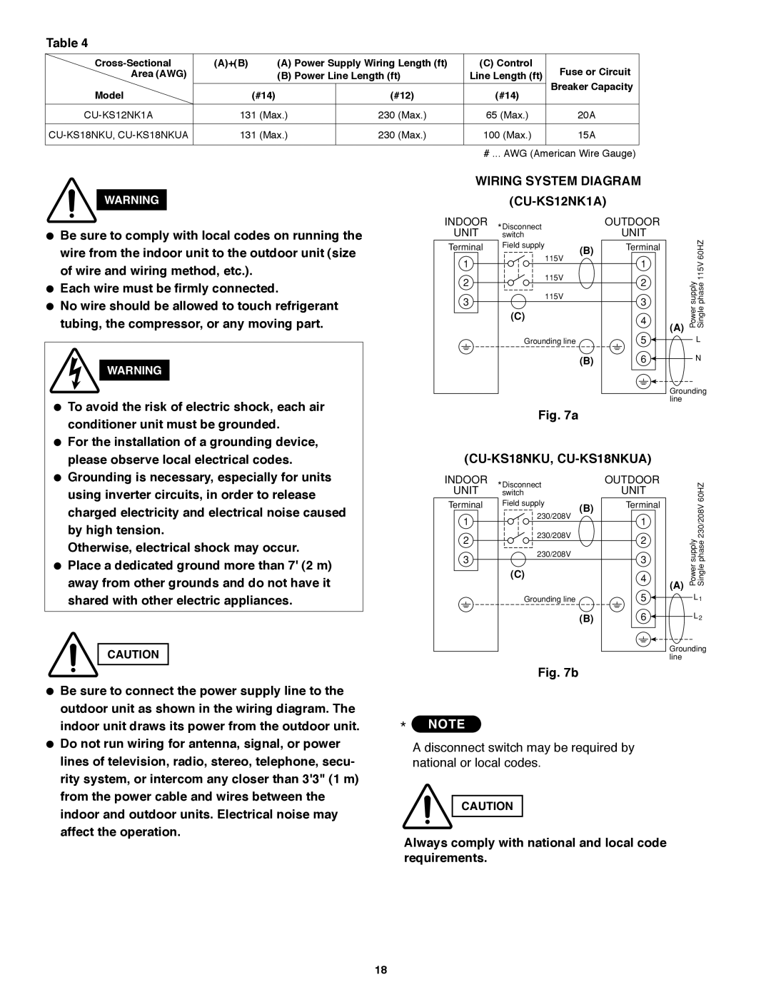 Panasonic CS-KS12NB41 & CZ-18BT1U, CU-KS18NKUA, CS-KS18B4UW & CZ-18BT1U service manual Wiring System Diagram CU-KS12NK1A 