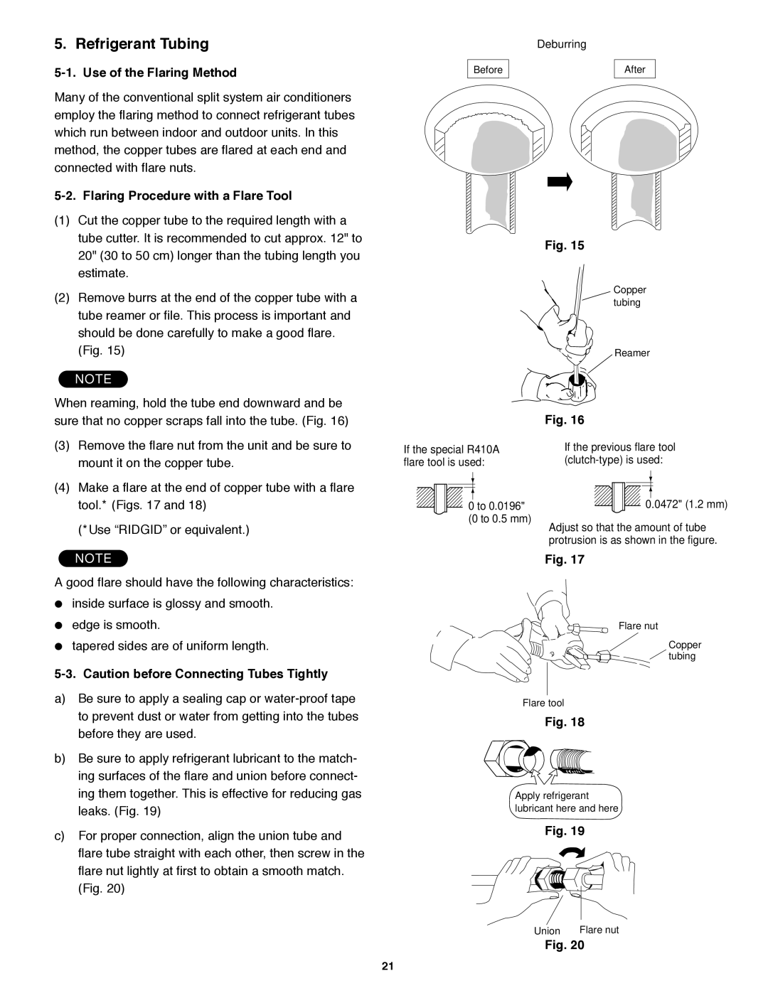 Panasonic CU-KS12NK1A Refrigerant Tubing, Use of the Flaring Method, Flaring Procedure with a Flare Tool, Deburring 