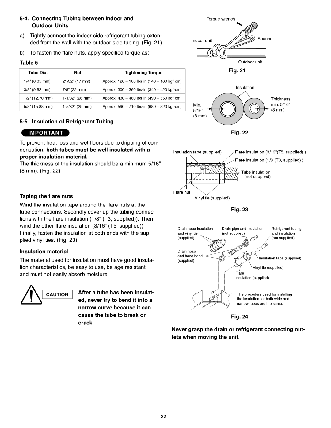 Panasonic CS-KS12NB41 & CZ-18BT1U Connecting Tubing between Indoor and Outdoor Units, Insulation of Refrigerant Tubing 