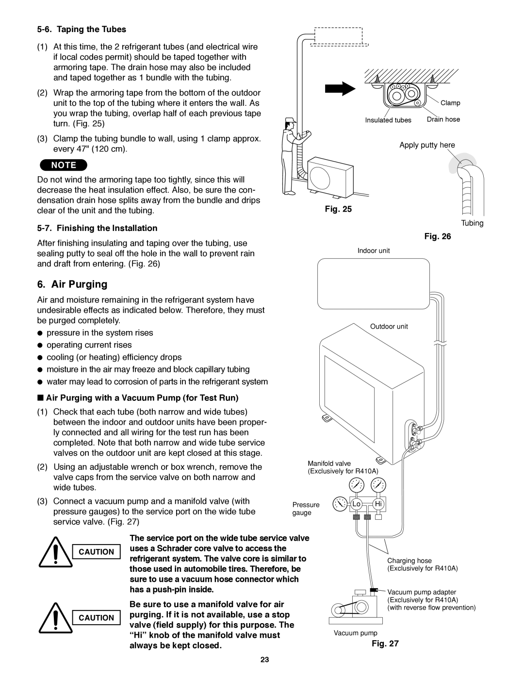 Panasonic CS-KS18B4UW & CZ-18BT1U, CU-KS18NKUA, CU-KS12NK1A Air Purging, Taping the Tubes, Finishing the Installation 