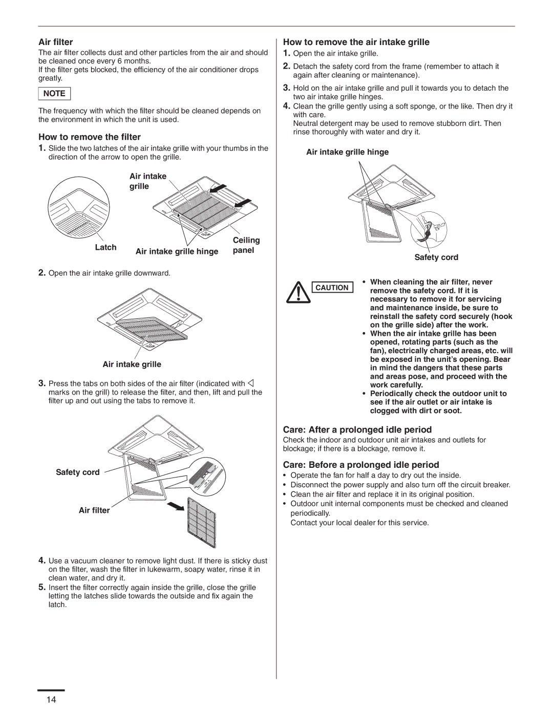 Panasonic CU-KS18NKUA, CU-KS12NK1A service manual Air filter, How to remove the filter, How to remove the air intake grille 