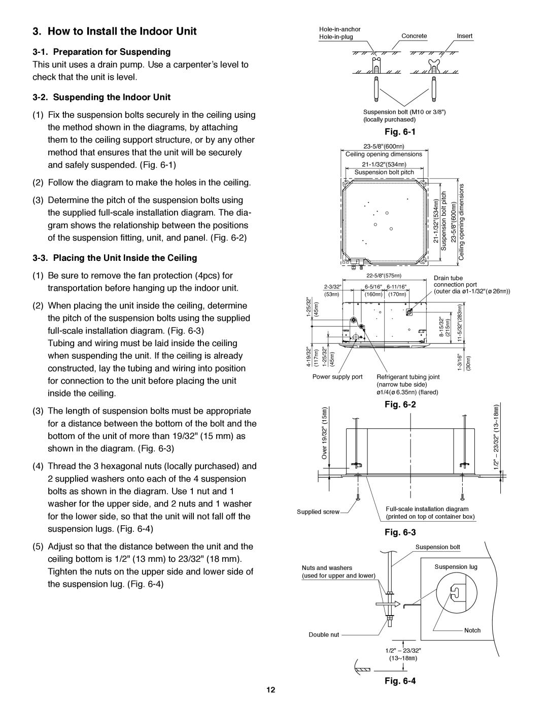 Panasonic CU-KS18NKUA How to Install the Indoor Unit, Preparation for Suspending, Suspending the Indoor Unit, Fig 