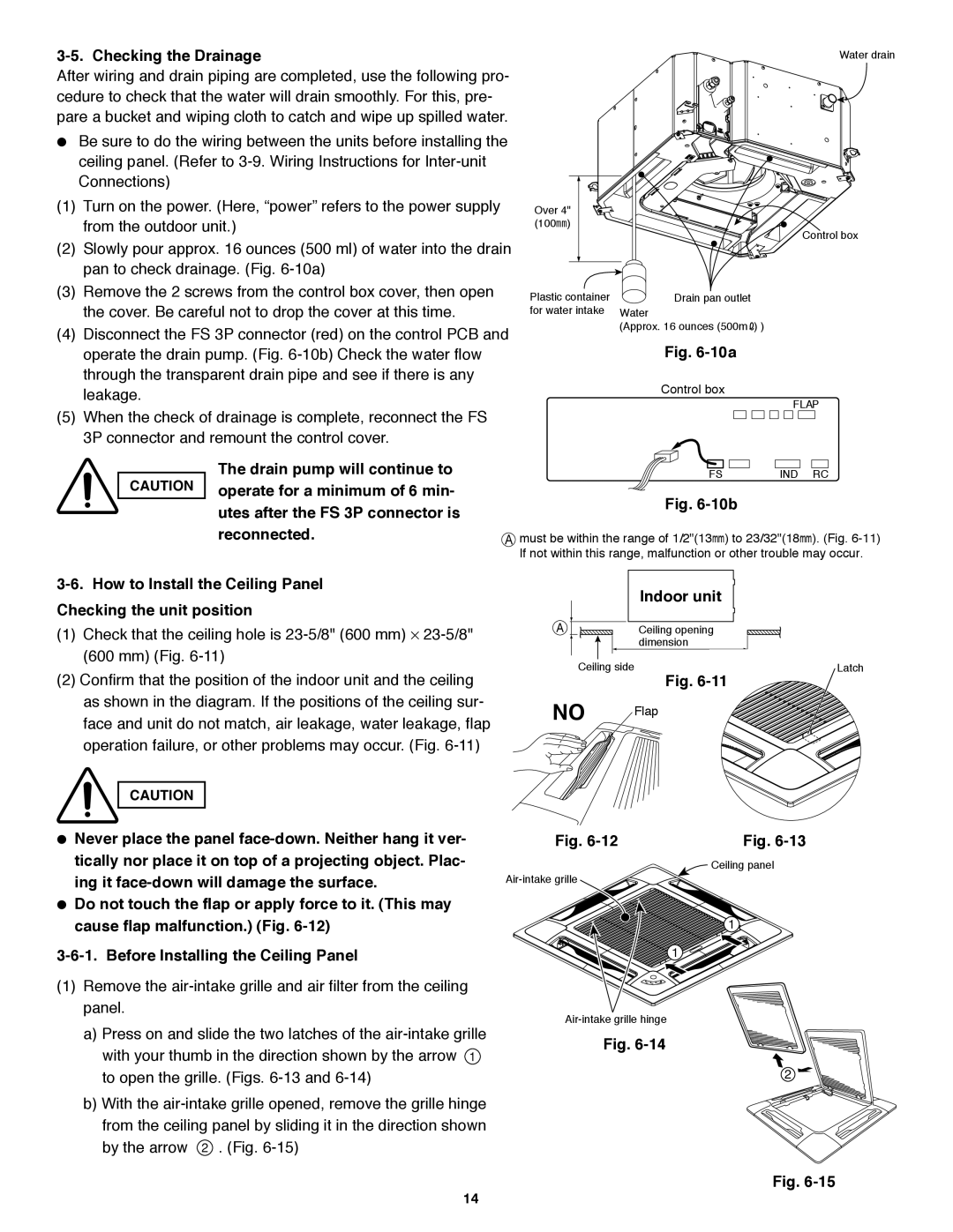 Panasonic CS-KS12NB41 & CZ-18BT1U Checking the Drainage, 10a, 10b, How to Install the Ceiling Panel, Indoor unit, Fig 