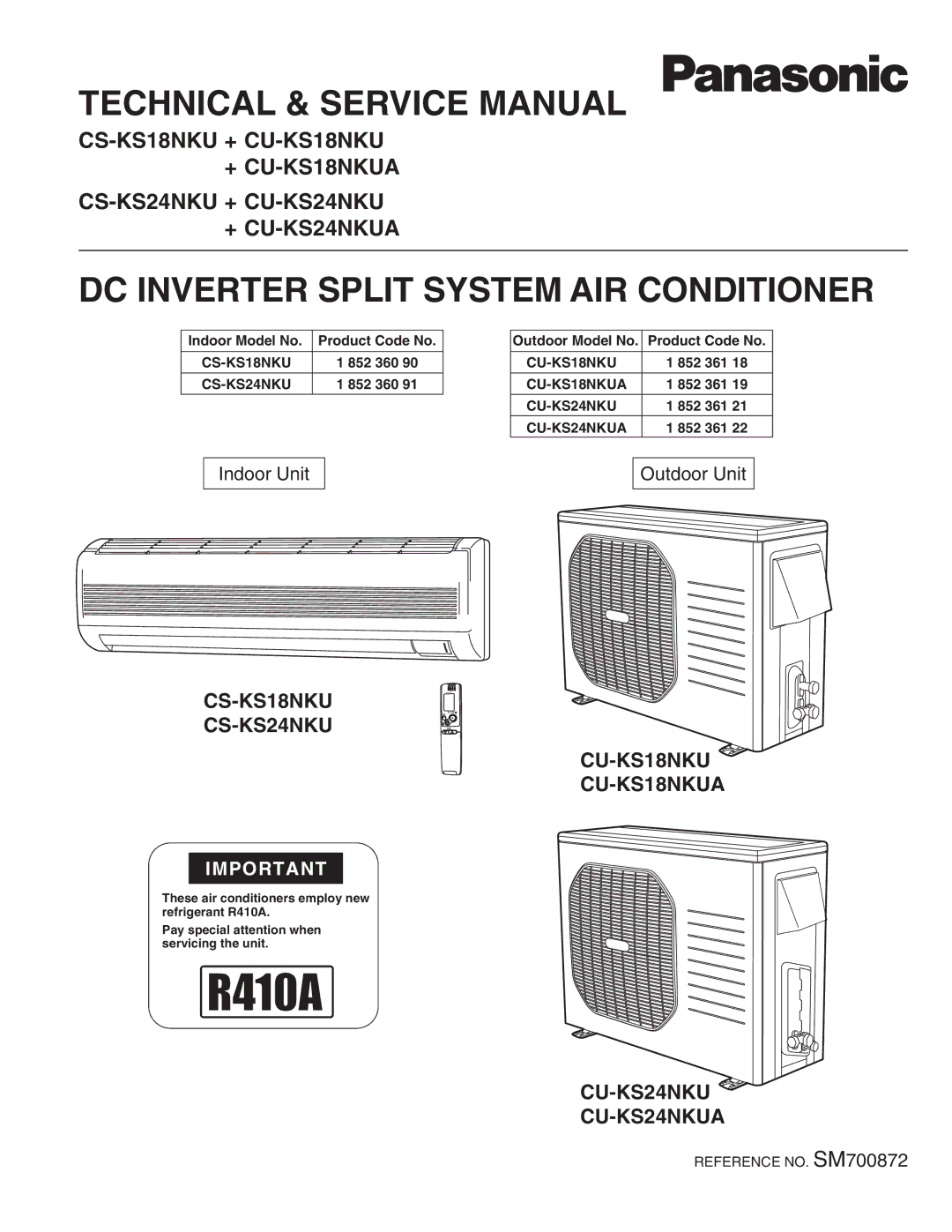 Panasonic CS-KS24NKU, CU-KS24NKUA service manual DC Inverter Split System AIR Conditioner 