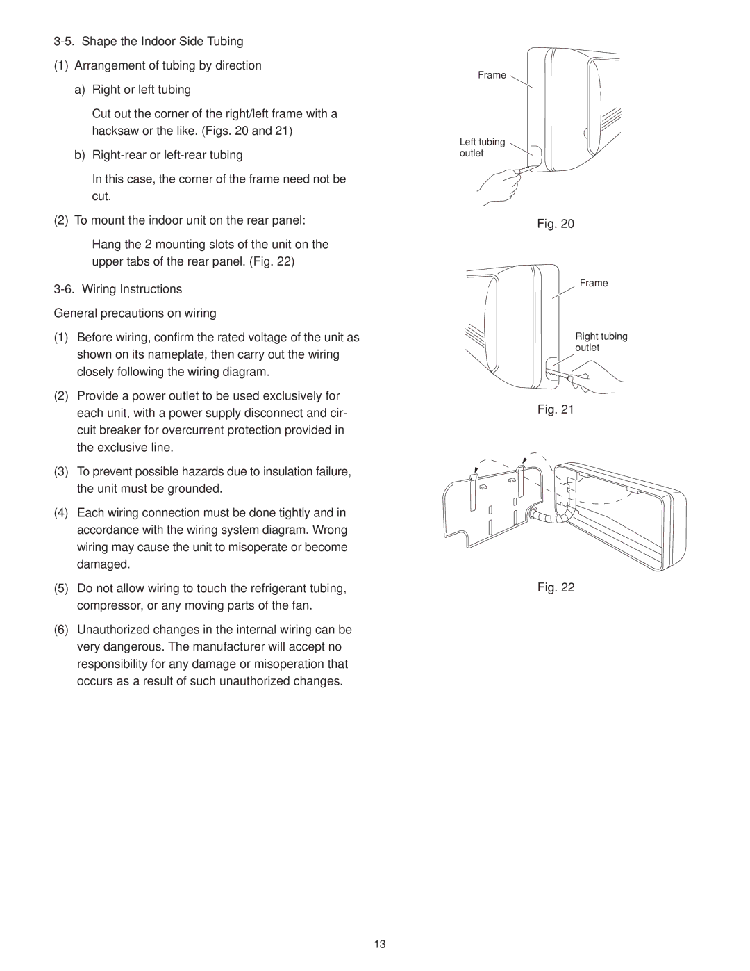 Panasonic CU-KS24NKU, CS-KS24NKU Shape the Indoor Side Tubing, Wiring Instructions General precautions on wiring 