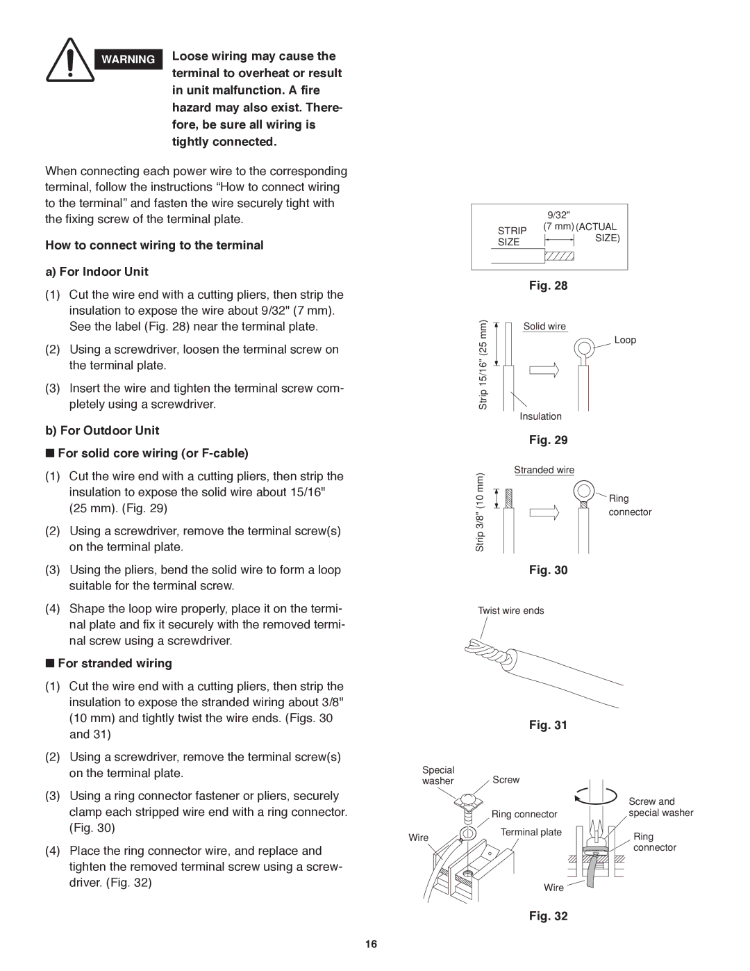 Panasonic CS-KS24NKU, CU-KS24NKUA How to connect wiring to the terminal For Indoor Unit,  For stranded wiring 