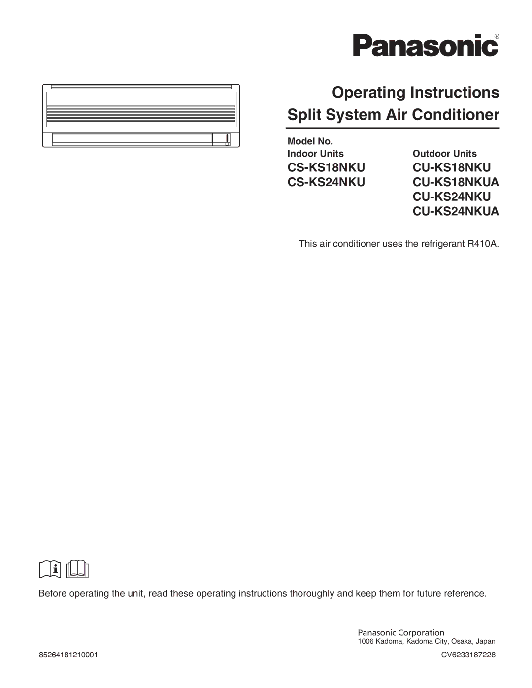 Panasonic CS-KS24NKU, CU-KS24NKUA service manual Operating Instructions Split System Air Conditioner 