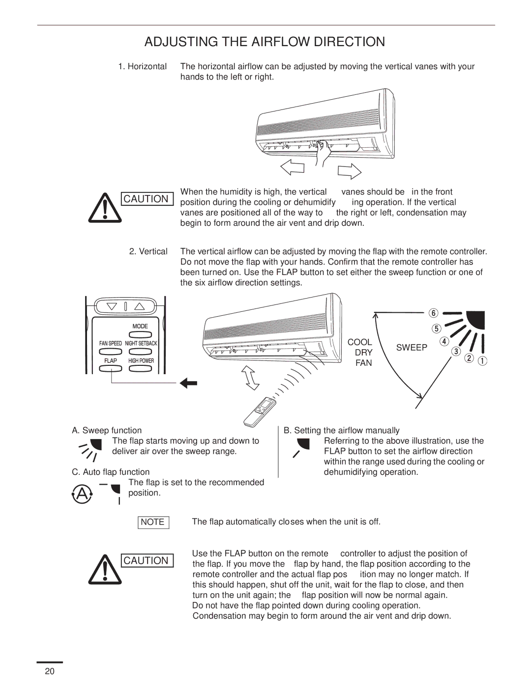 Panasonic CU-KS24NKUA, CS-KS24NKU service manual Adjusting the Airflow Direction, Cool Sweep DRY FAN 