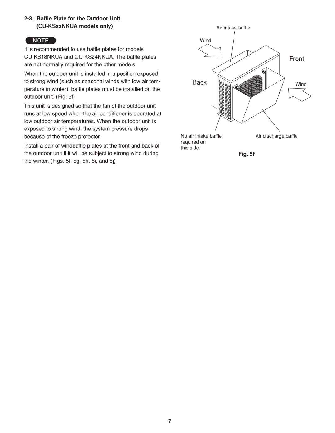 Panasonic CS-KS24NKU, CU-KS24NKUA service manual Front Back, Baffle Plate for the Outdoor Unit CU-KSxxNKUA models only 