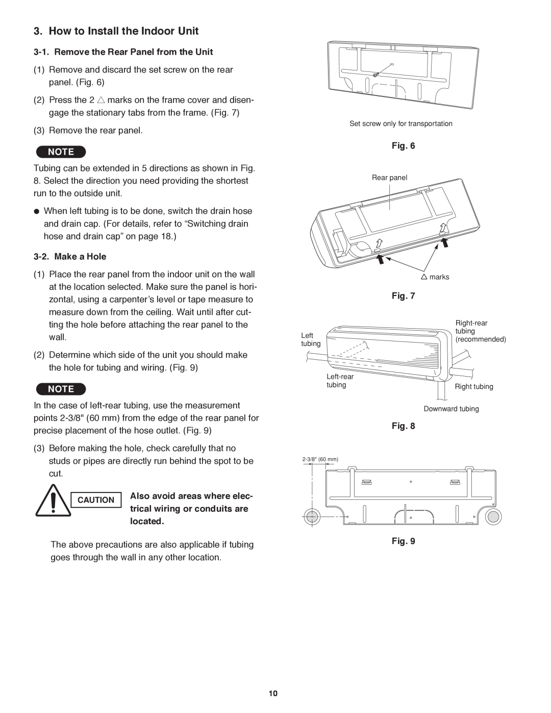 Panasonic CU-KS24NKU How to Install the Indoor Unit, Remove the Rear Panel from the Unit, Make a Hole, Fig, located 