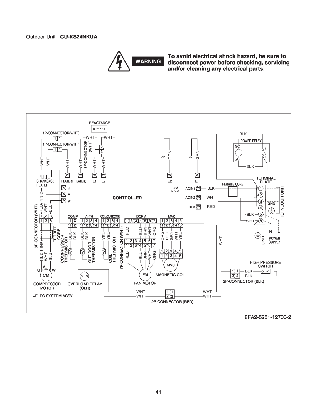 Panasonic CU-KS24NKUA, CS-KS24NKU service manual and/or cleaning any electrical parts, 1P-CONNECTORWHT 