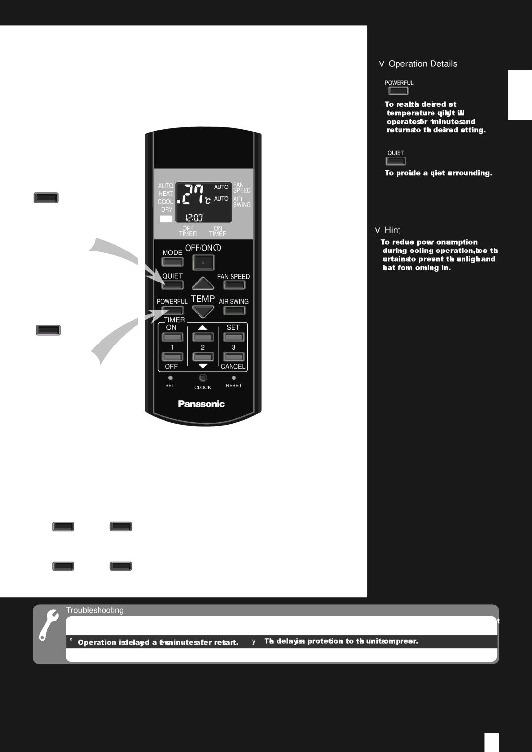 Panasonic CU-W12EKR operating instructions POWERFUL, Quiet, Enables quiet operation Enables powerful operation 