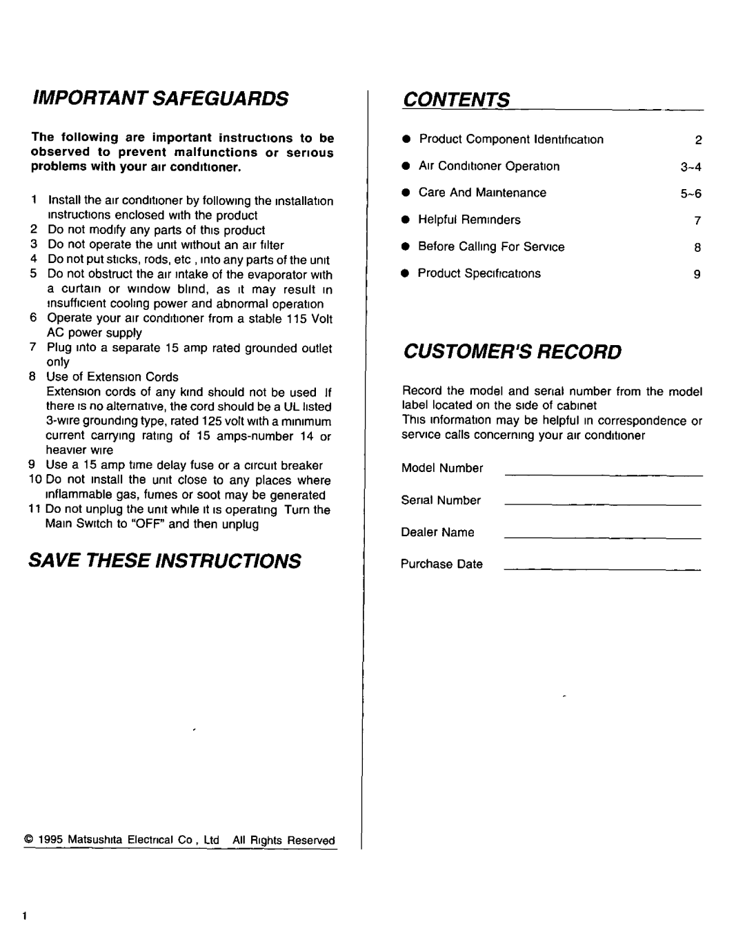 Panasonic CW-1406BU manual 