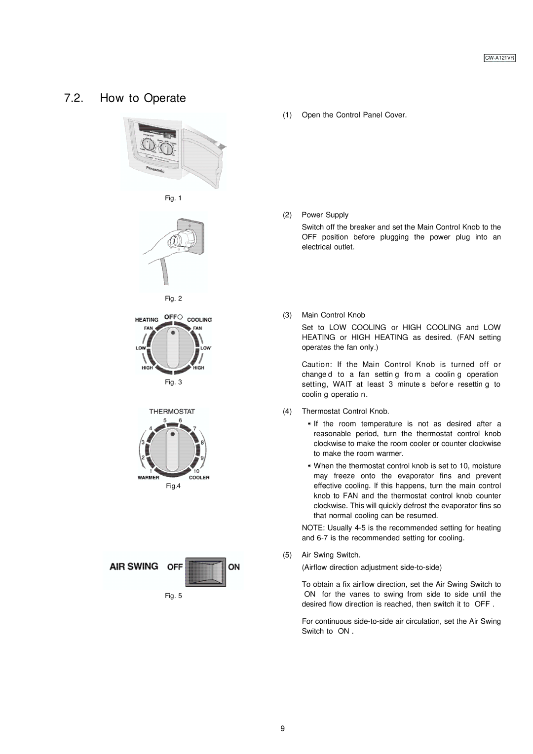 Panasonic CW-A121VR manual How to Operate 