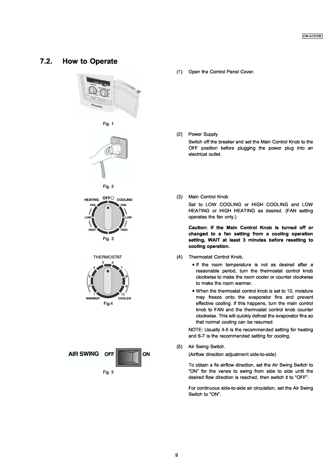 Panasonic CW-A121VR manual How to Operate 