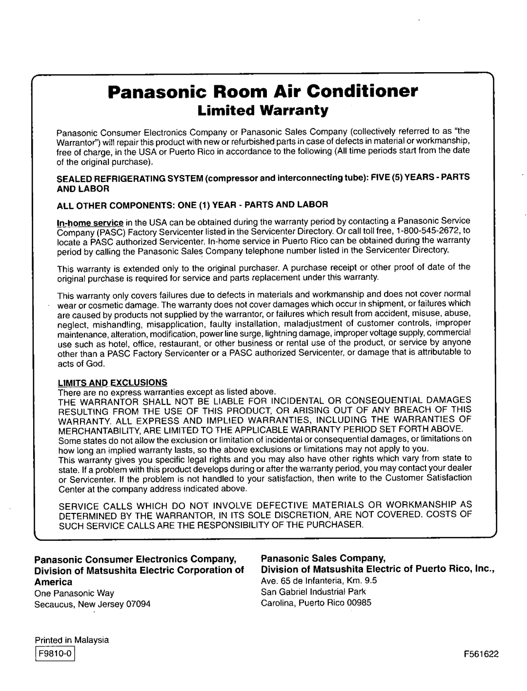 Panasonic CW-C101MU, CW0-C121MU manual 