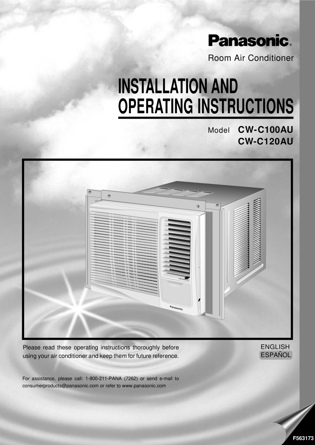 Panasonic manual Installation And, Operating Instructions, Model CW-C100AU, CW-C120AU, Room Air Conditioner, English 