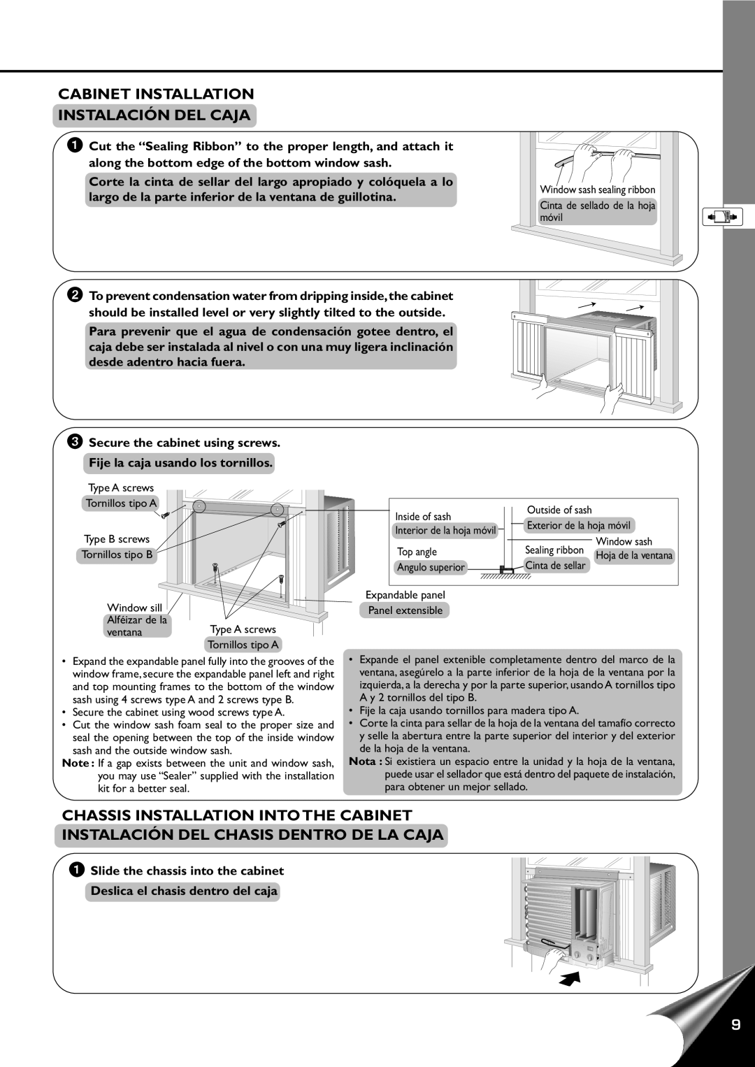 Panasonic CW-C100AU, CW-C120AU manual Cabinet Installation Instalación Del Caja, Chassis Installation Into The Cabinet 