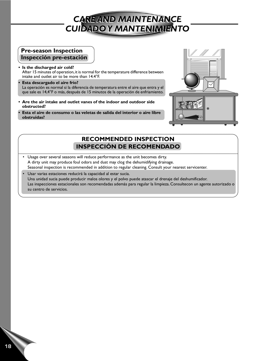 Panasonic CW-C120AU manual Pre-seasonInspection Inspección pre-estación, Recommended Inspection Inspección De Recomendado 