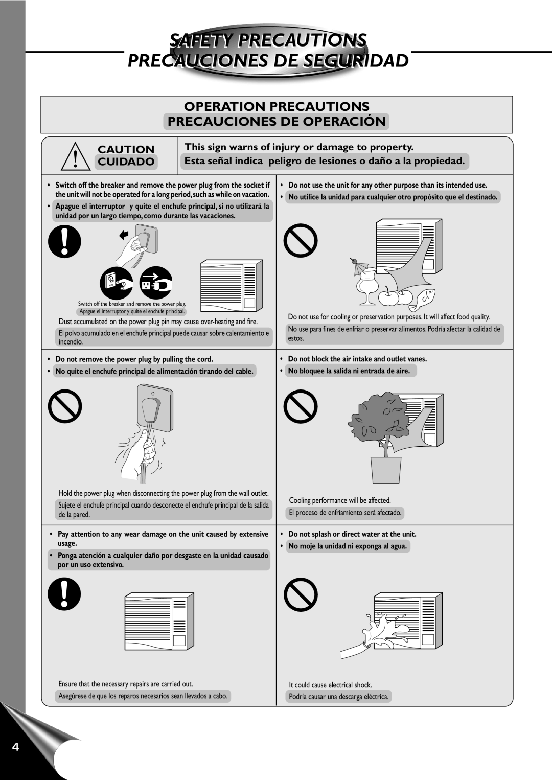 Panasonic CW-C120AU, CW-C100AU manual Caution Cuidado, Safety Precautions Precauciones De Seguridad 