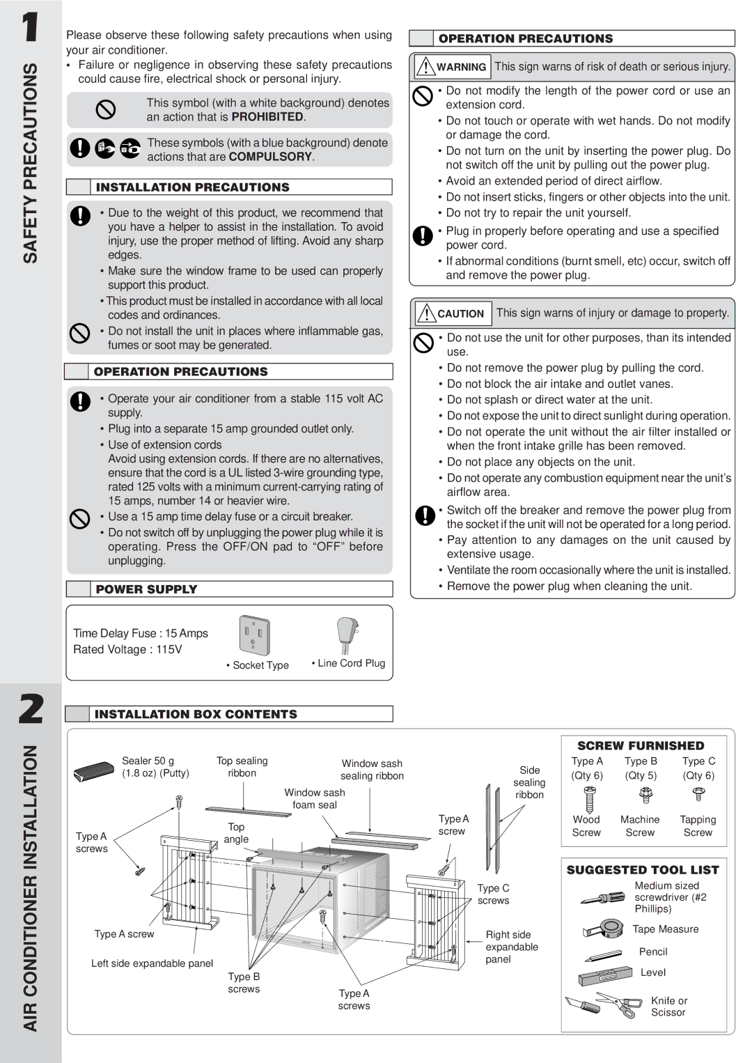 Panasonic CW-C120VU, CW-C100VU manual Safety Precautions, Air 