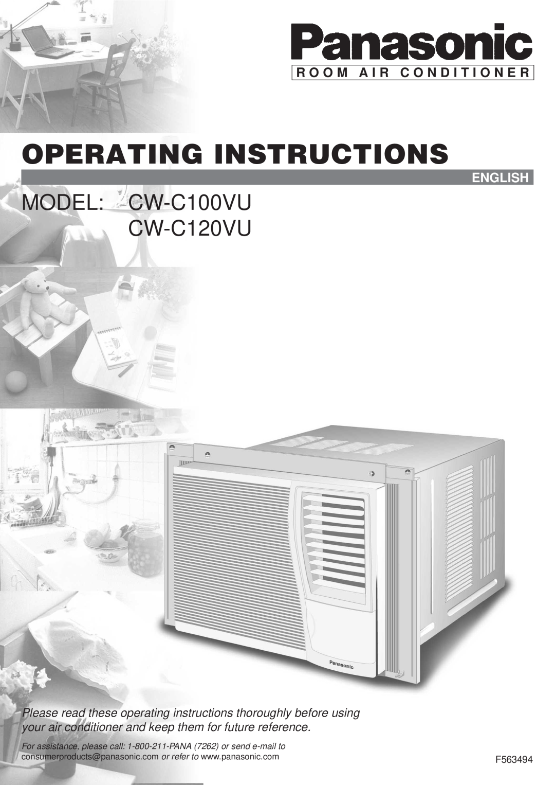 Panasonic manual Operating Instructions, MODEL CW-C100VU CW-C120VU, R O O M A I R C O N D I T I O N E R, English 