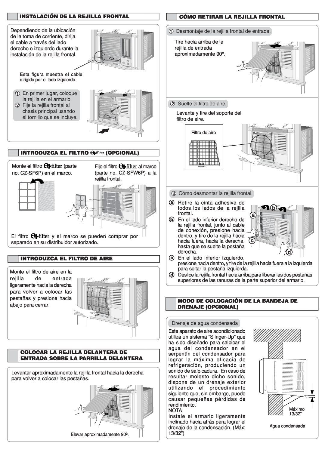 Panasonic CW-C120VU Instalación De La Rejilla Frontal, Cómo Retirar La Rejilla Frontal, Introduzca El Filtro, Opcional 