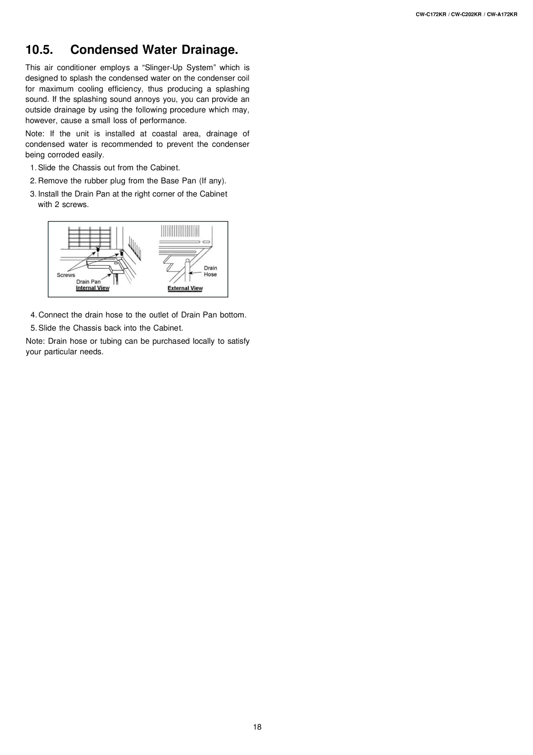 Panasonic CW-C172KR, CW-C202KR operating instructions Condensed Water Drainage 