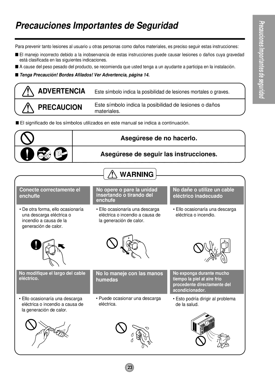 Panasonic CW-C53GK, CW-C53HU operating instructions Precauciones Importantes de Seguridad 