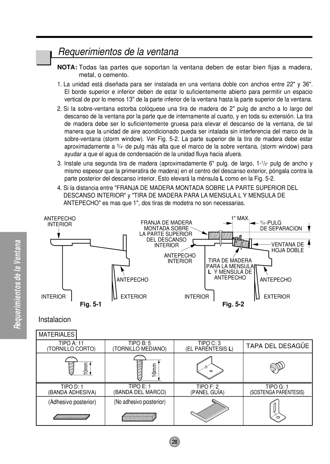 Panasonic CW-C53HU, CW-C53GK operating instructions Requerimientos de la ventana, De la Ventana 