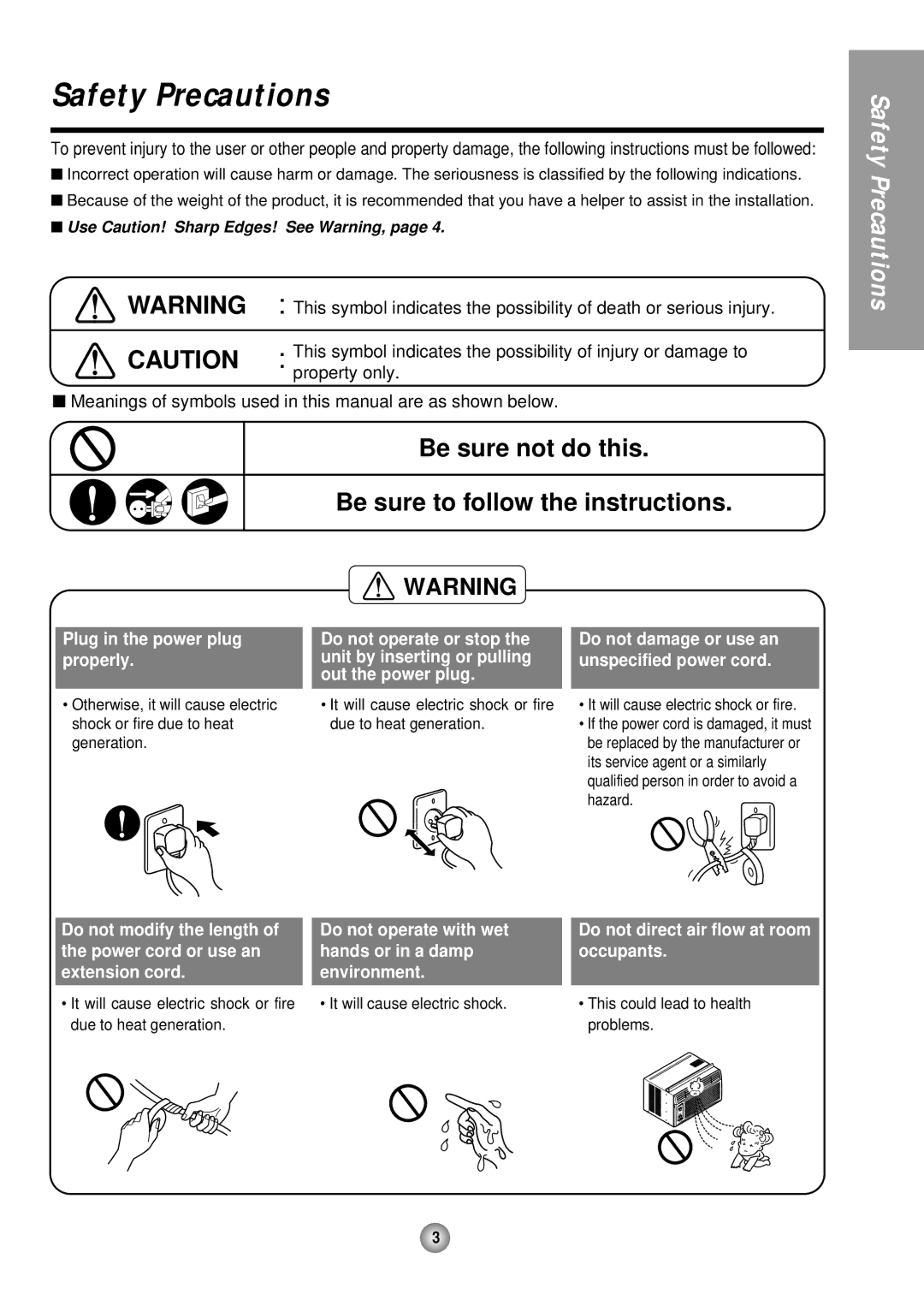 Panasonic CW-C53GK, CW-C53HU Safety Precautions, Be sure not do this Be sure to follow the instructions 