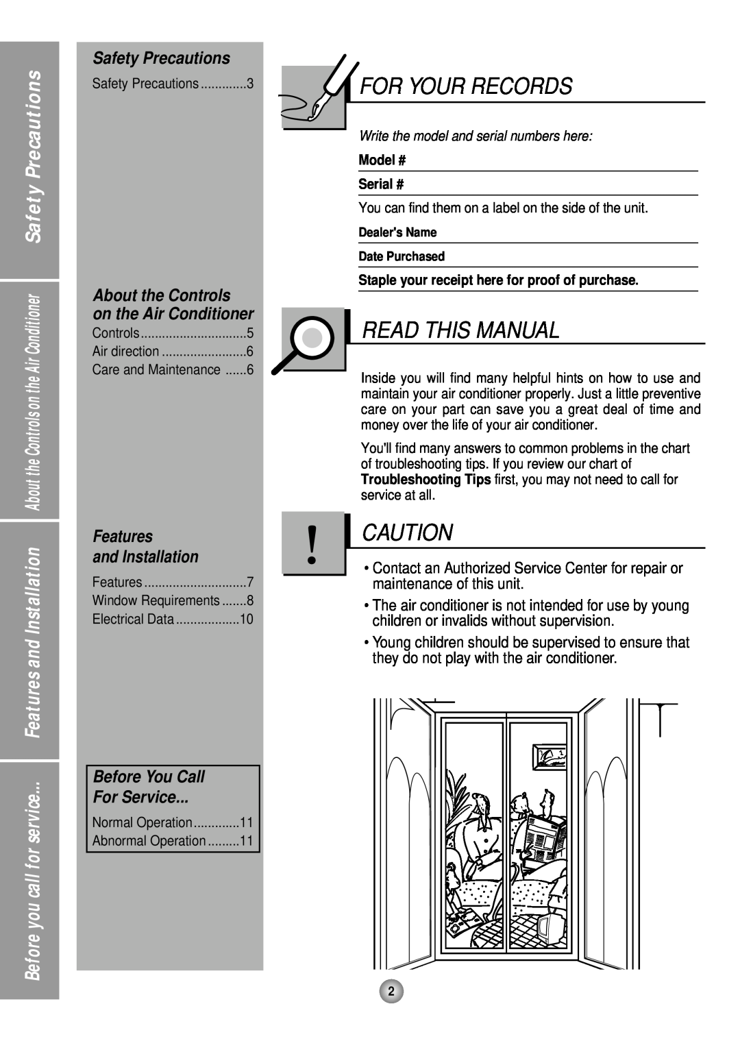 Panasonic CW-C53HU For Your Records, Read This Manual, Safety Precautions, Features, and Installation, Before You Call 