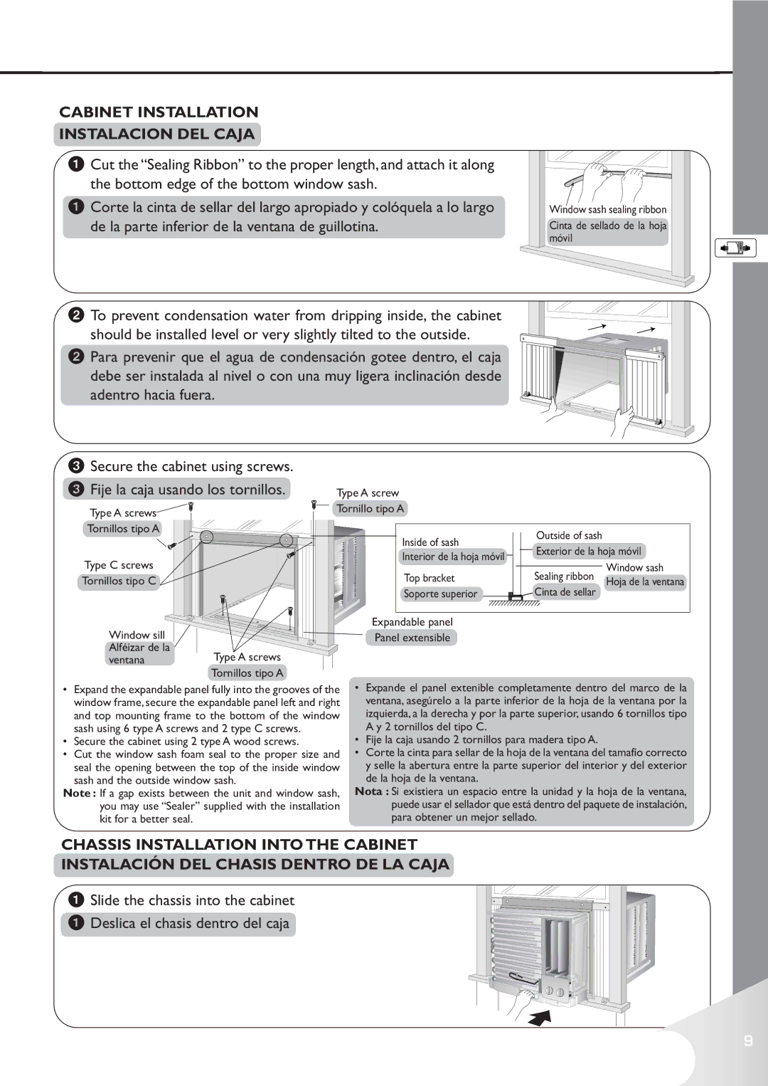 Panasonic CW-C60YU, CW-C80YU operating instructions Cabinet Installation Instalacion DEL Caja 