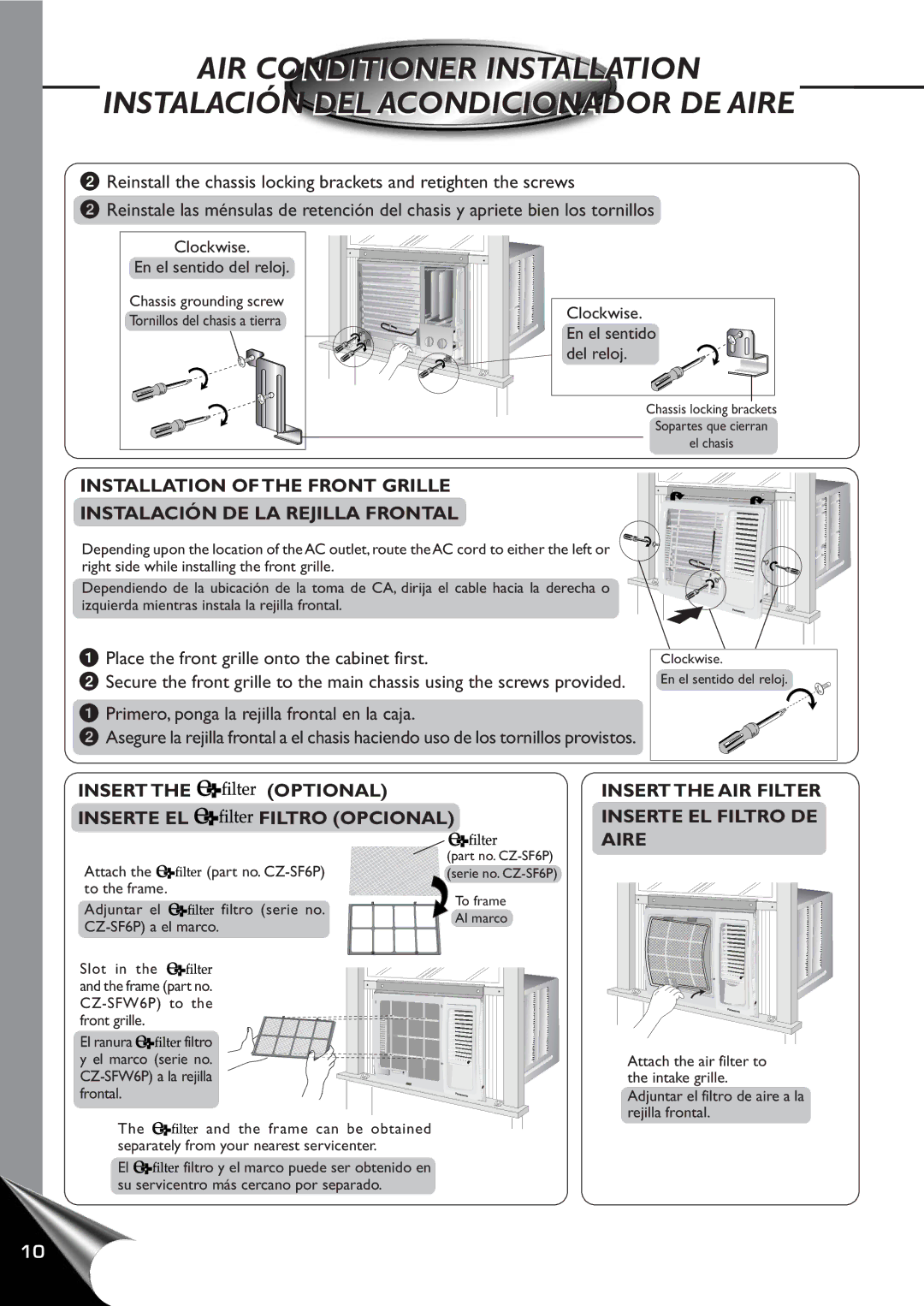 Panasonic CW-C80YU, CW-C60YU Place the front grille onto the cabinet first, Primero, ponga la rejilla frontal en la caja 