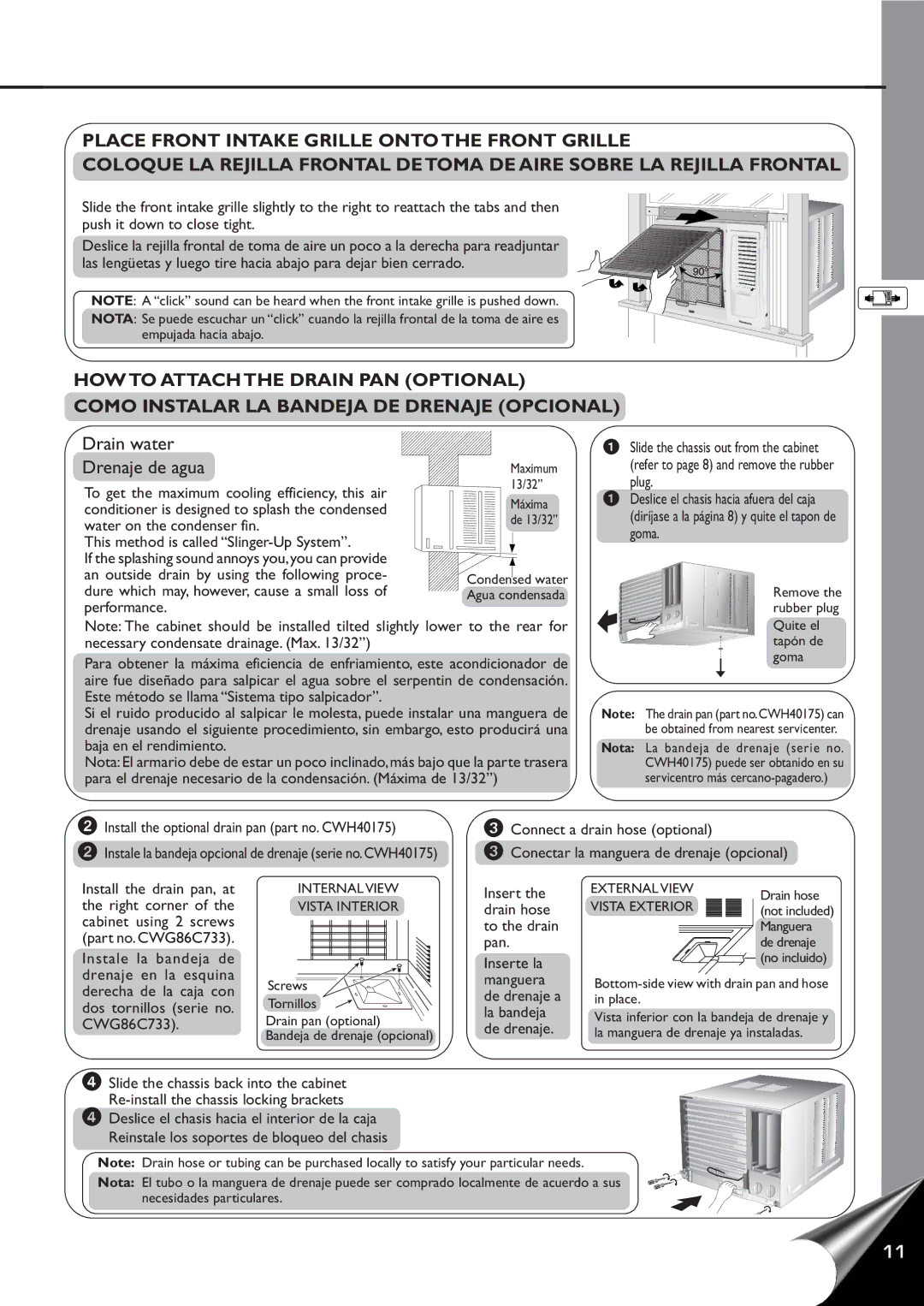 Panasonic CW-C60YU, CW-C80YU operating instructions Drain water Drenaje de agua 