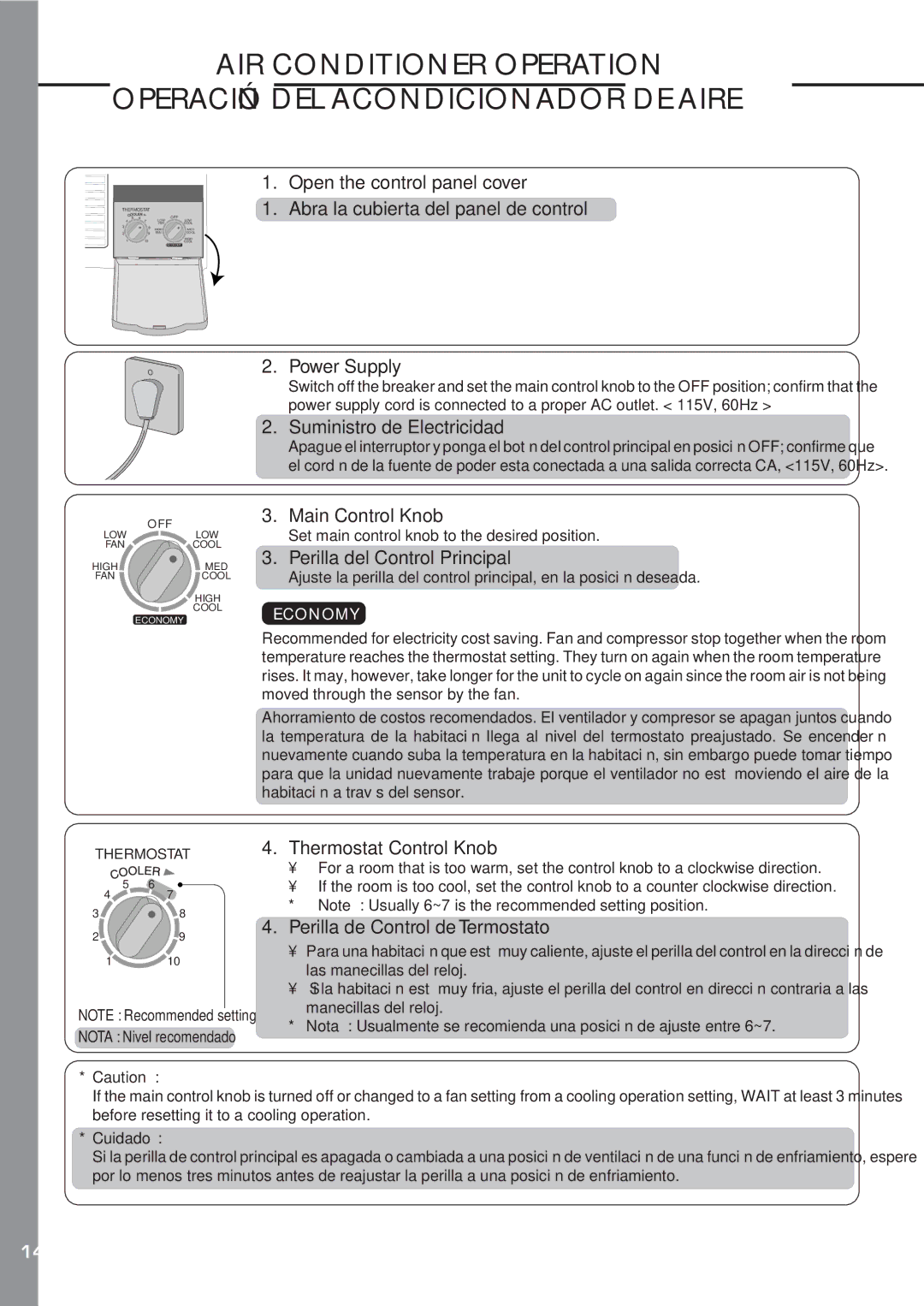 Panasonic CW-C80YU, CW-C60YU Suministro de Electricidad, Set main control knob to the desired position 