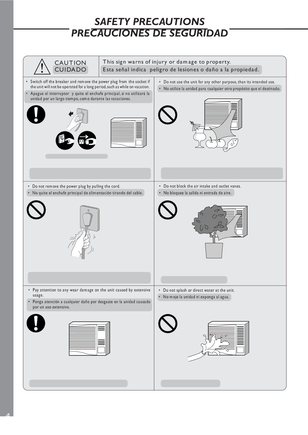 Panasonic CW-C80YU, CW-C60YU operating instructions Incendio Estos, Cooling performance will be affected 