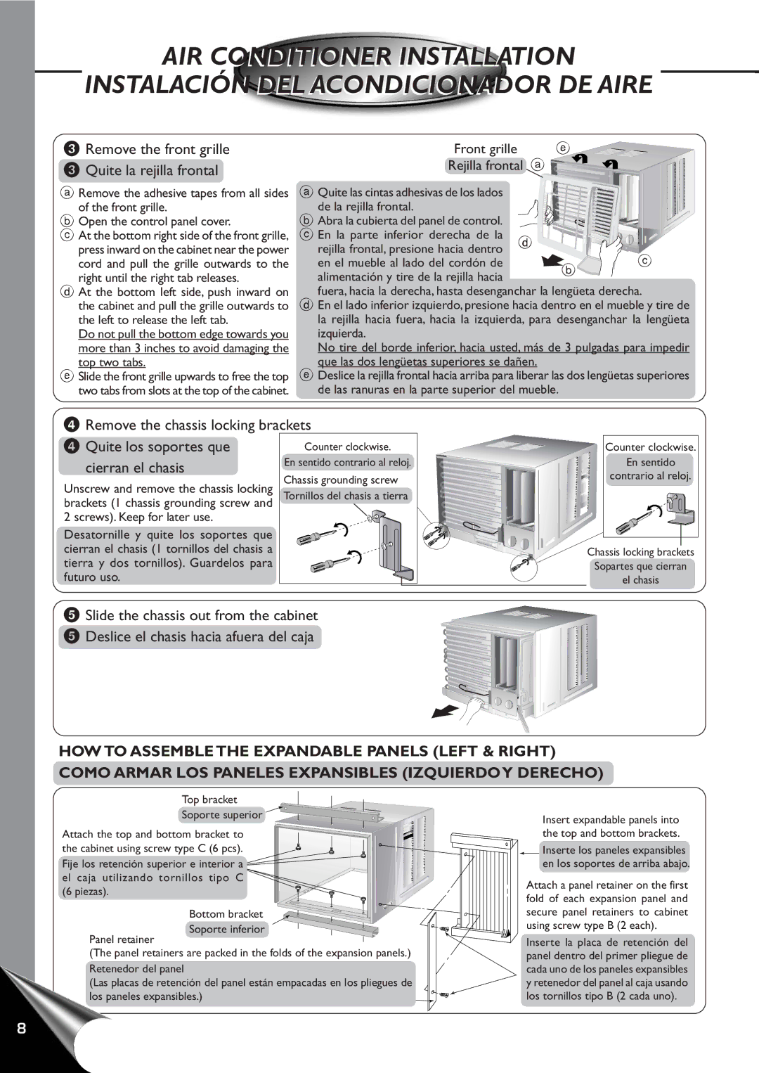 Panasonic CW-C80YU, CW-C60YU operating instructions Quite la rejilla frontal 