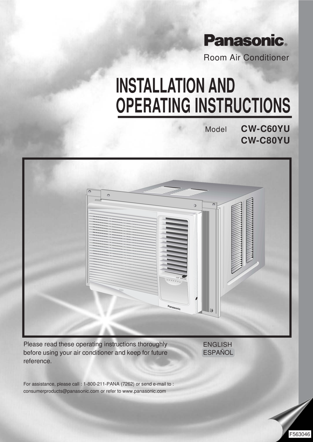 Panasonic operating instructions Installation And Operating Instructions, Model CW-C60YU CW-C80YU, Room Air Conditioner 