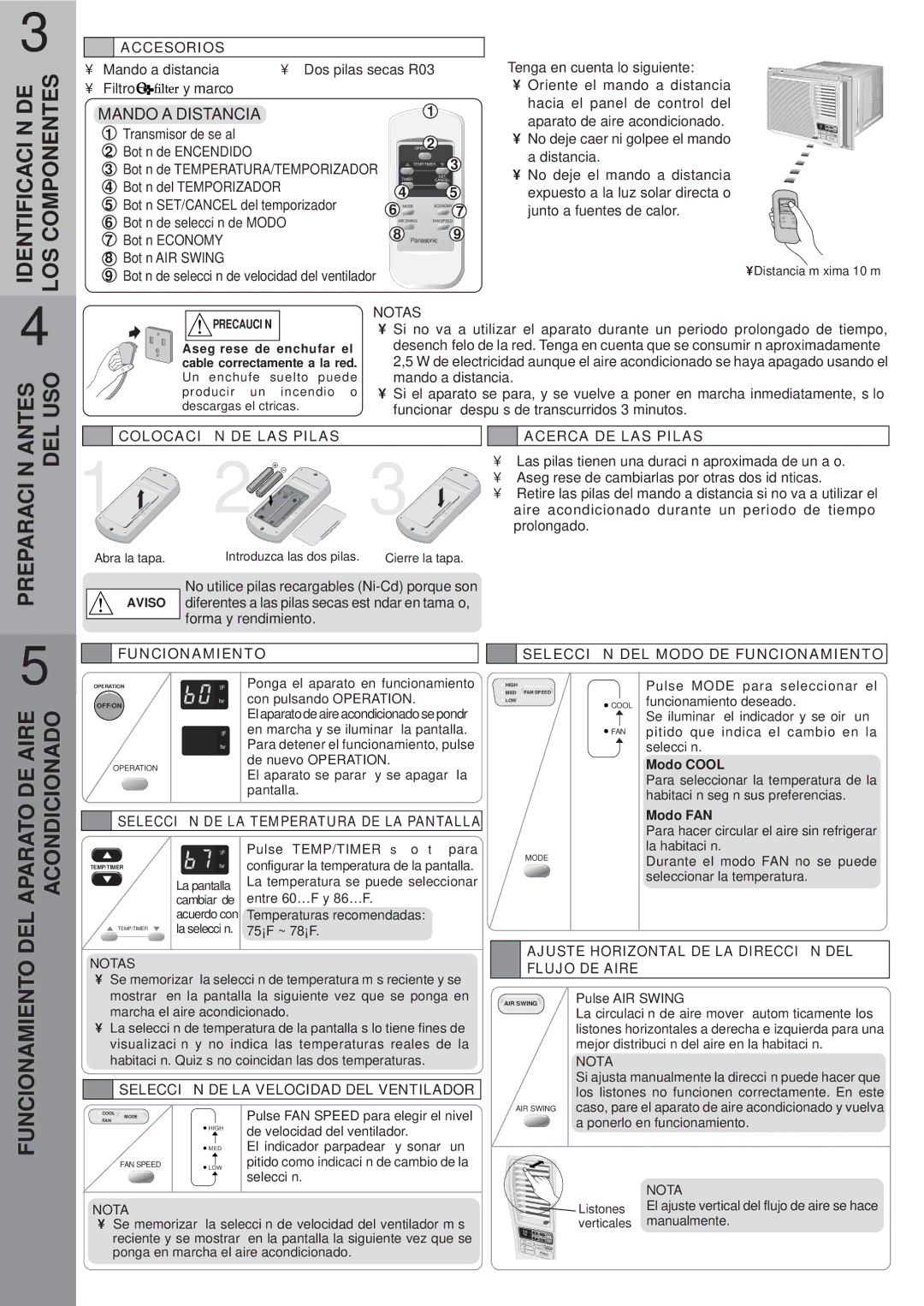 Panasonic CW-XC123VU, CW-XC103VU manual Preparación Antes DEL USO, Aparato DE Aire Acondicionado, Mando a Distancia 