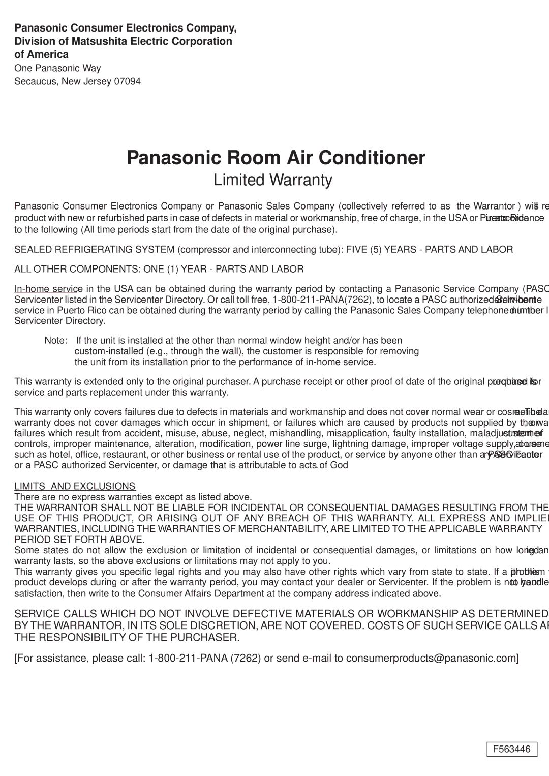 Panasonic CW-XC103VU, CW-XC123VU manual Panasonic Room Air Conditioner 