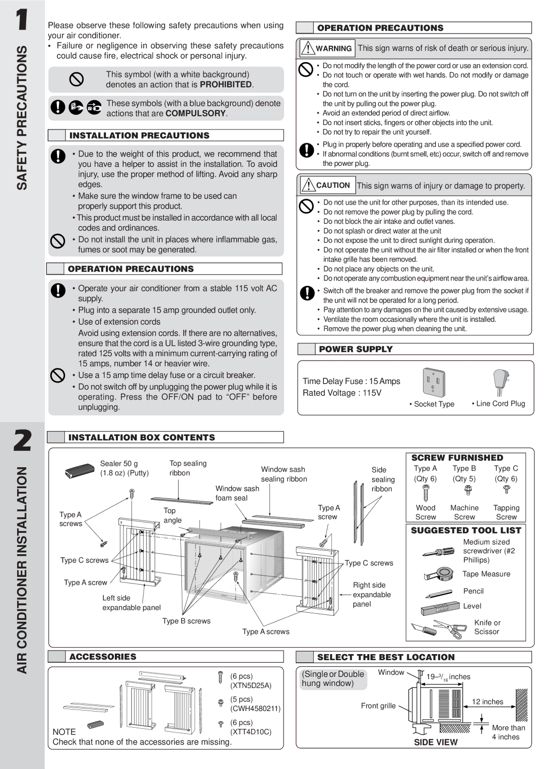 Panasonic CW-XC103VU, CW-XC123VU manual Safety Precautions, Conditioner, Air 