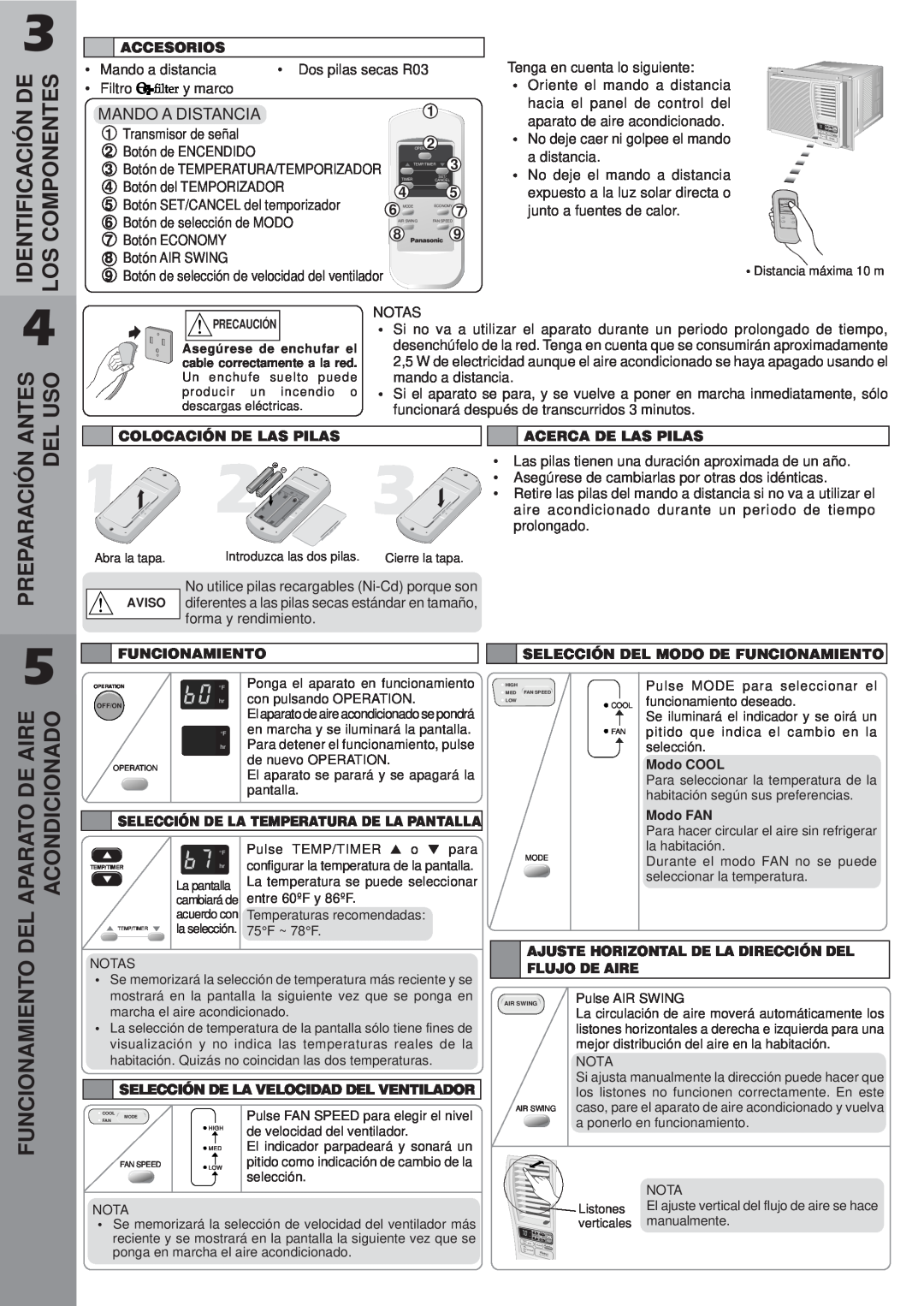 Panasonic CW-XC123VU manual Preparación Antes Del Uso, Aparato De Aire, Acondicionado, Identificación De Los Componentes 