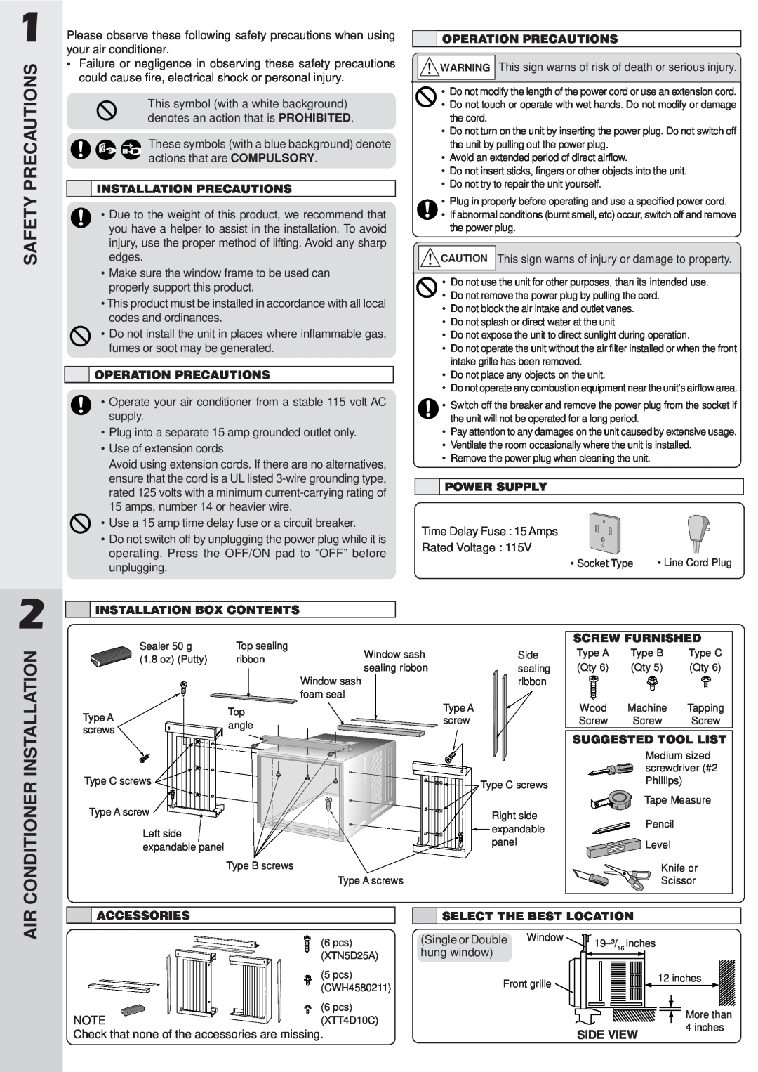Panasonic CW-XC103VU, CW-XC123VU manual Safety Precautions, Conditioner, Installation 