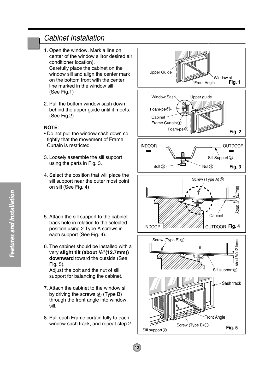 Panasonic CW-XC104HK, CW-XC104HU, CW-XC144HU, CW-XC124HU manual Cabinet Installation, Very slight tilt about 1/212.7mm 