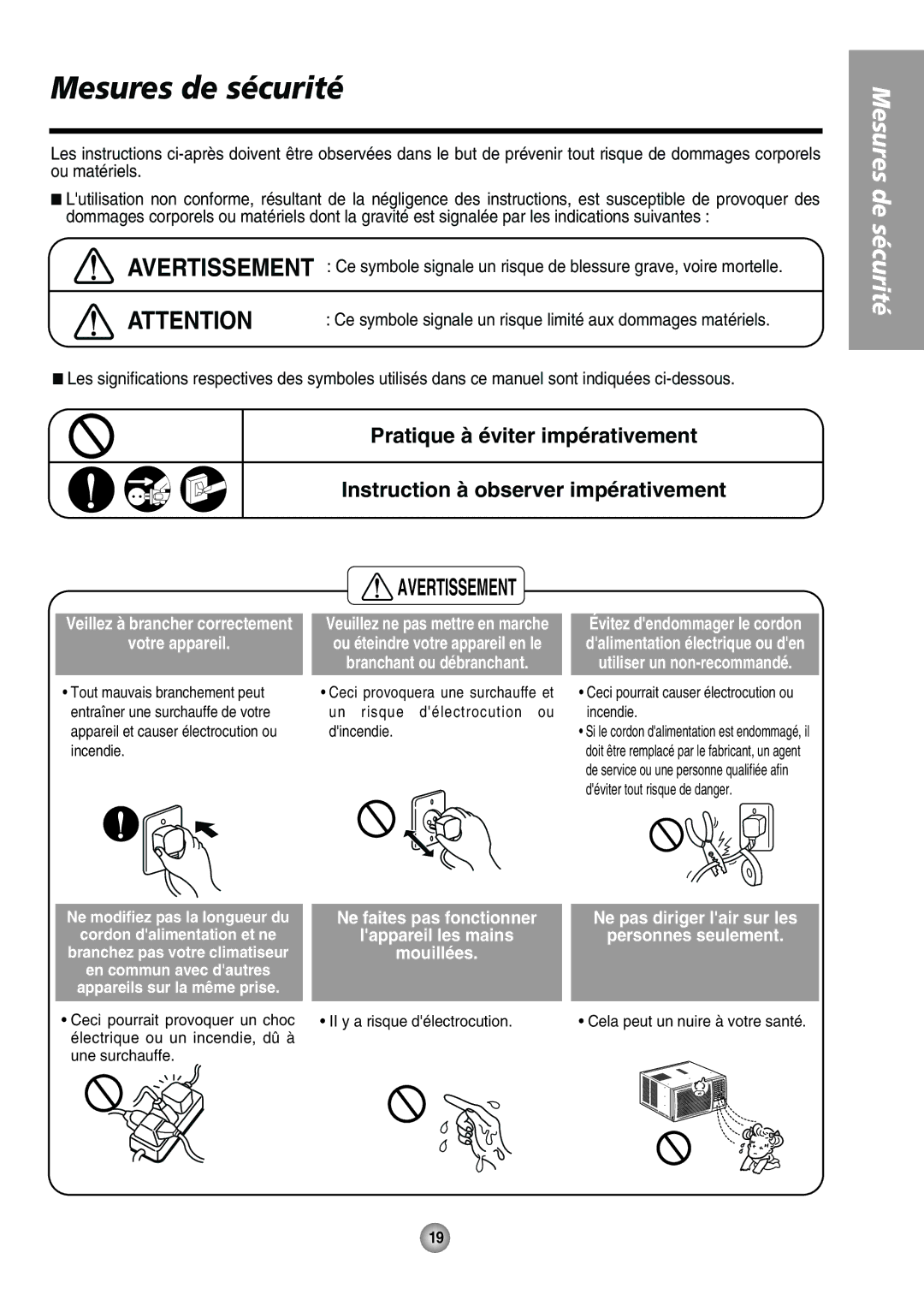 Panasonic CW-XC124HU, CW-XC104HK, CW-XC104HU, CW-XC144HU manual Mesures de sécurité, Avertissement 