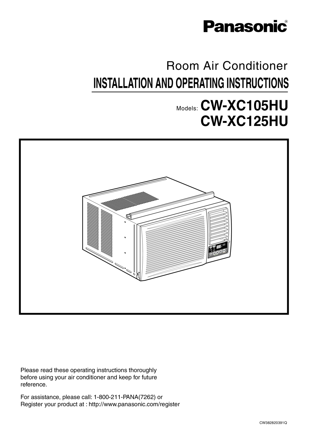 Panasonic operating instructions Models CW-XC105HU CW-XC125HU, Room Air Conditioner 